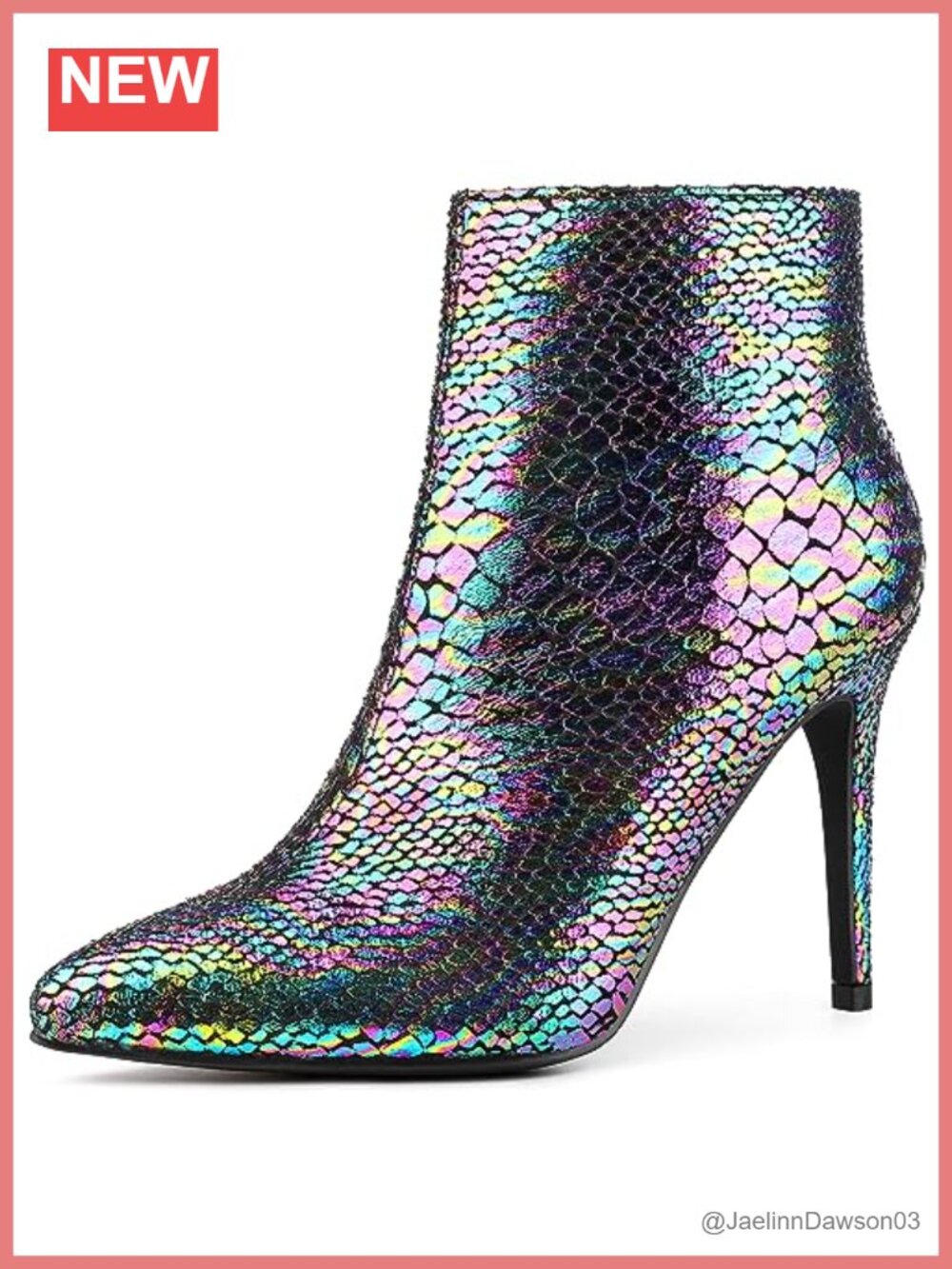 Perphy Snakeskin Printed Metallic Boots Pointed Toe Stiletto Heel Ankle Boots